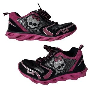 '15 MONSTER HIGH youth girl's black + pink skull graphic sneakers, 13 US.